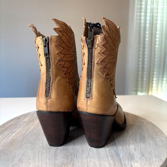 Lucchese Bootmaker Eagle Embroidered Tan Leather Ankle Boots Women’s 9.5 NWT - Picture 7 of 14